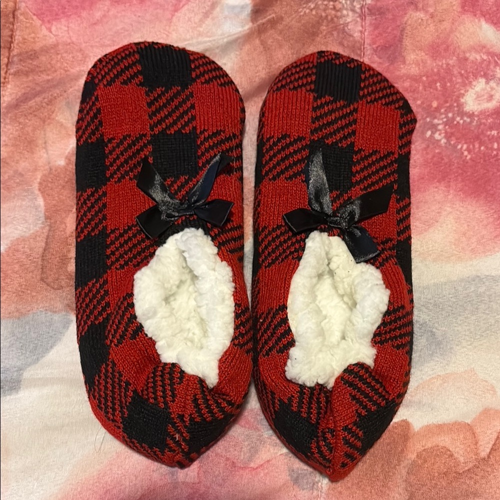 Maurices Red and Black Plaid Slippers